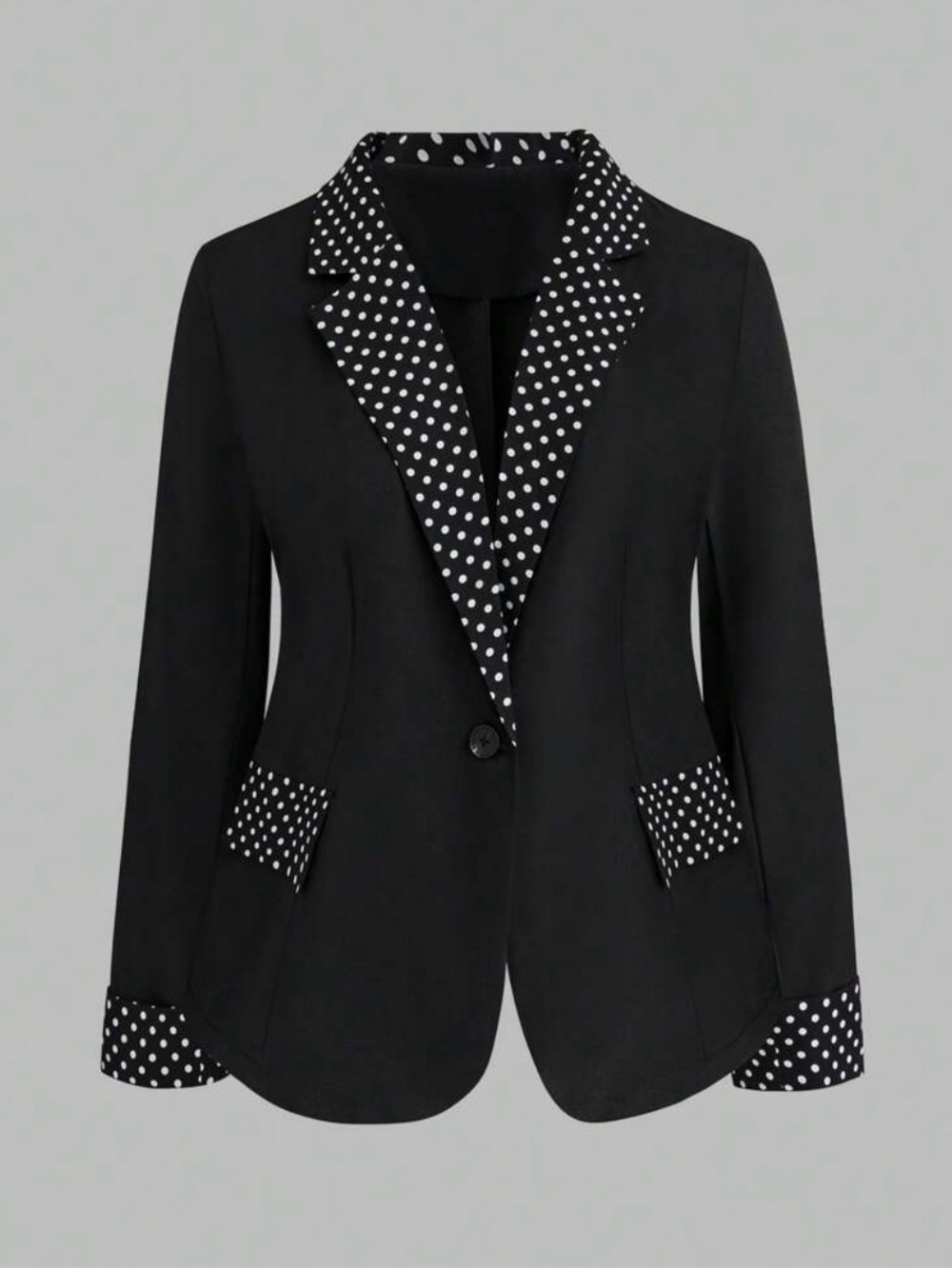 SHEIN Curve Plus Size Polka Dot Trim Black Blazer Jacket Size 4XL